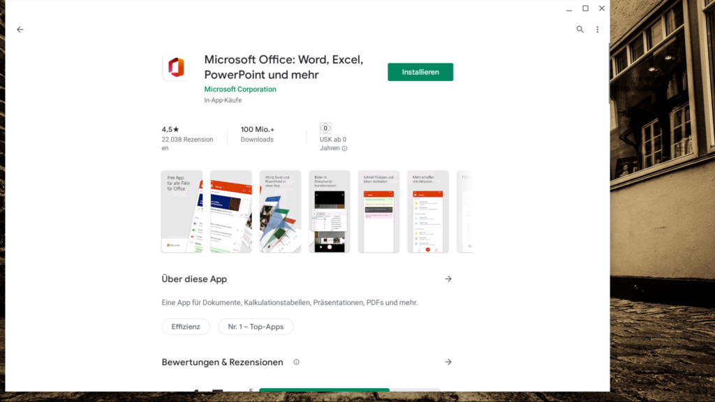 Screenshot Google Play Store: Die kostenlose Microsoft Office App bündelt alle bekannten Dokumenten-Tools.