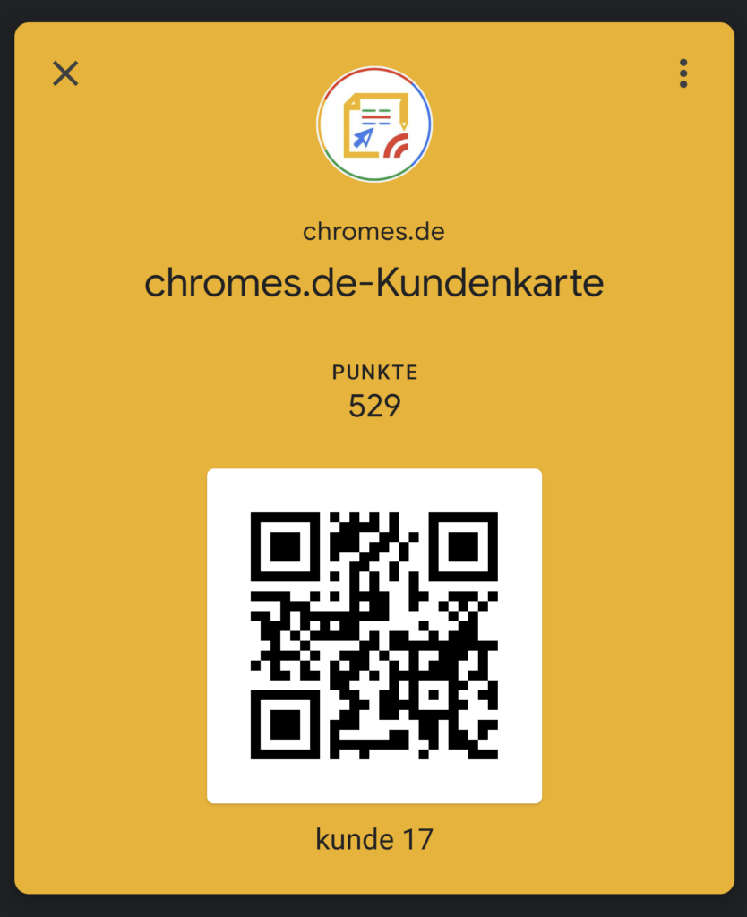 Google Pay eigene Pass2Pay Karte chromes.de-Kundenkarte